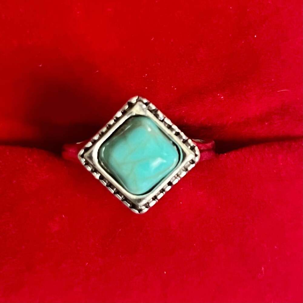 Vintage Southwestern Style Turquoise Titanium Steel Silver Ring Size 6